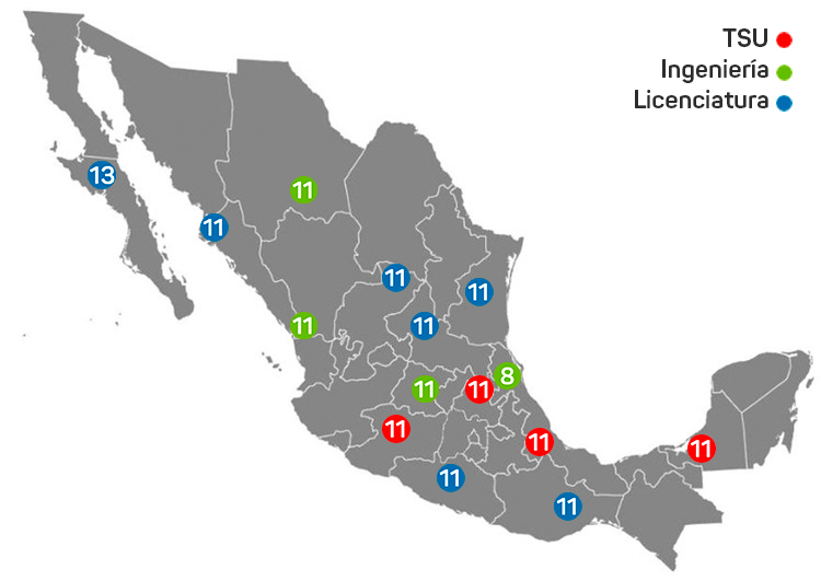 Imagen del mapa nacional con la ubicación de las estadías activas